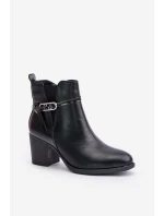 Botki Damskie Na Obcasie Słupku Ocieplane Z Paskiem Czarne Zinithia