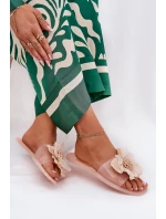 Transparentne Płaskie Klapki Damskie Ze Sztucznym Kwiatem Nude Vobetta