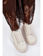 Skórzane Sneakersy Damskie Na Platformie GOE RR2N4004 Beżowe