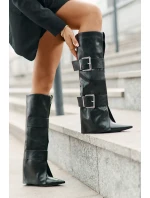 Kozaki Do Kolana Na Koturnie Z Wywiniętą Cholewką I Klamrami Tamirla