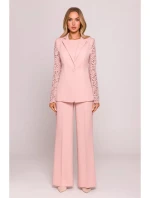Dámske sako s čipkovanými rukávmi M865 Powder pink - MOE