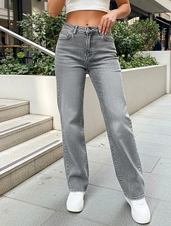 Dámske široké džínsy s vysokou sedmičkou šedé FashionStreet UY2974
