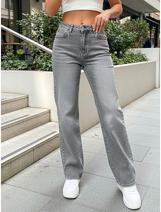 Dámske široké džínsy s vysokou sedmičkou šedé FashionStreet UY2974