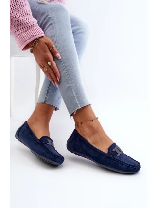 Damskie Modne Zamszowe Mokasyny Granatowe Rabell
