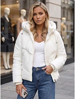 Dámska zimná prešívaná bunda s kapucňou, biela, FashionStreet TY6081