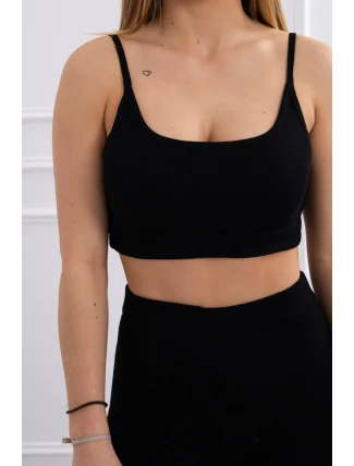 Súprava s blúzkou s rebrovaním čierna