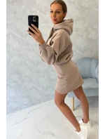 Zateplené šaty s obálkovým dnom tmavo béžové