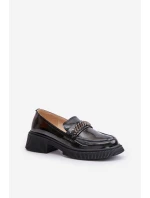 Damskie Lakierowane Mokasyny Loafersy Z Ozdobą D&A LZ42-030 Czarne