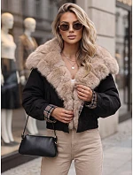 Krátka dámska bunda s odnímateľnou kožušinou, čierna, FashionStreet TY5841 Krátka dámska bunda s odnímateľnou kožušinou, čierna, FashionStreet TY5841
