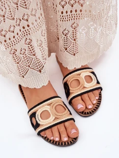 Szydełkowe Klapki Damskie Na Płaskim Obcasie Czarne Nirina