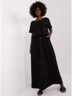 Čierne základné maxi šaty s krátkymi rukávmi