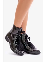 Lakované zateplené členkové topánky so zipsom S.Barski Black