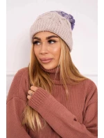 Dámska zateplená čiapka Alice K248 Beige with purple - Oliwier Dámska zateplená čiapka Alice K248 Beige with purple - Oliwier