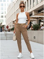 Dámske džínsy s vysokým pásom a opaskom hnedej farby FashionStreet UY2989