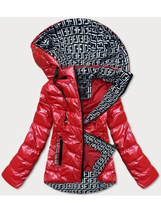 Lesklá červená bunda so vzorovanými vsadkami (W718)
