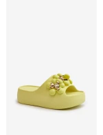 Damskie Klapki Piankowe Z Ozdobami Na Grubej Podeszwie Limonkowe Bremavia