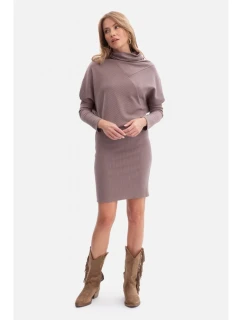 B309 Úpletové blúzkové šaty - kakaové