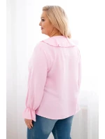 Plus veľkosť dámske viskózové blúzka s volánom a ozdobnou brošňou Sugar Pink Plus veľkosť dámske viskózové blúzka s volánom a ozdobnou brošňou Sugar Pink