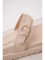 Klapki Damskie Na Platformie Ze Złotymi Klamrami Beżowe Wernone