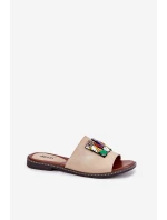 Klapki Damskie Na Płaskim Obcasie Z Ozdobą Złote Clelione