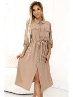 531-3 Midi sukňa so zlatými gombíkmi a viazaním - MOCHA MOUSSE