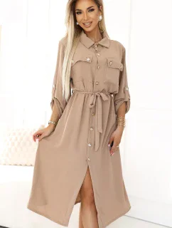 531-3 Midi sukňa so zlatými gombíkmi a viazaním - MOCHA MOUSSE