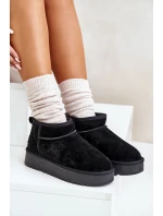 Skórzane Zamszowe Śniegowce Na Platformie Czarne Nereviana