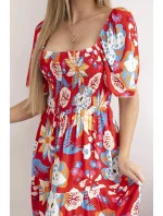 Viskózové šaty s volánovým výstrihom 29475 červená - Kesi