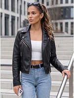 Dámska bunda v štýle Ramones z ekologickej kože, čierna, FashionStreet TY5718 Dámska bunda v štýle Ramones z ekologickej kože, čierna, FashionStreet TY5718