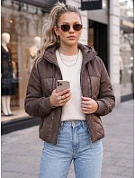 Dámska prešívaná prechodná bunda s kapucňou, hnedá, FashionStreet TY6092 Dámska prešívaná prechodná bunda s kapucňou, hnedá, FashionStreet TY6092
