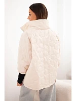 Dámska jarná prešívaná bunda s ozdobným potlačou a zipsom svetlo béžová