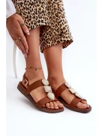 Sandały Damskie Płaskie Z Ozdobami Sergio Leone SK072H Brązowe