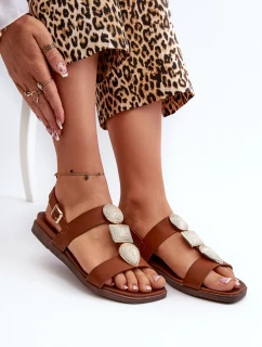 Sandały Damskie Płaskie Z Ozdobami Sergio Leone SK072H Brązowe