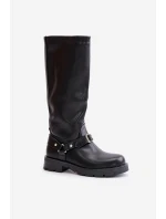 Ocieplane Kozaki Damskie Na Zamek Eko Skórzane Czarne Tialethe