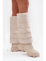 Kozaki Damskie Ocieplane Z Koralikami Jasnobeżowe Irvette