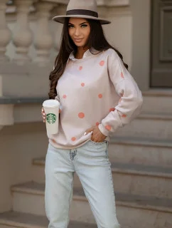 Oranžová dámska bavlnená mikina s bodkami (784)