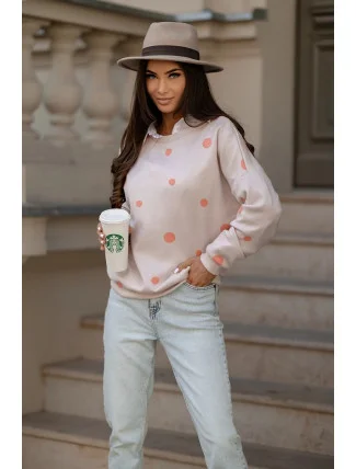 Oranžová dámska bavlnená mikina s bodkami (784)