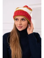 Dámska čiapka Kinga K297 červená+svetlá khaki+ecru