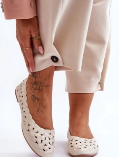 Ażurowe Błyszczące Baleriny Damskie Beżowe Visionary