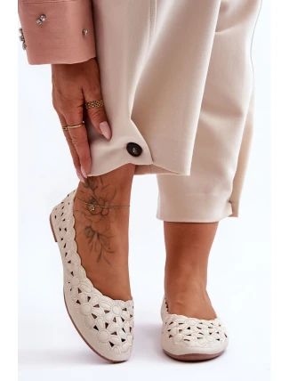 Ażurowe Błyszczące Baleriny Damskie Beżowe Visionary