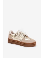 Sneakersy Damskie Na Platformie Z Ozdobami Beżowo-Złote Vinness