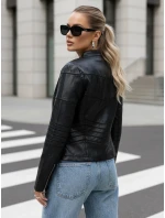Dámska kožená bunda so stojatým golierom čierna FashionStreet TY5455