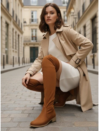 Dámske semišové čižmy nad kolená camel FashionStreet ZY1336