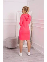 Šaty s kapucňou a vreckami ružová neónová