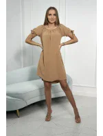 Šaty s viazanými rukávmi v ťavej farbe