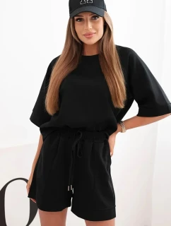 Dámsky maslový set s blúzkou s krátkym rukávom a šortkami s gumičkou čierny