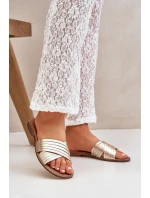 Skórzane Damskie Klapki Lewski Shoes 3682 Złote