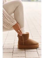 Skórzane Zamszowe Śniegowce Na Platformie Za Kostkę Camel Rianaella