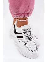 Sneakersy Damskie Na Platformie Biało-Czarne Ofenale