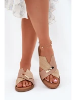 Damskie Klapki Na Płaskim Obcasie Z Ozdobnym Detalem Vinceza 17385 Beżowe